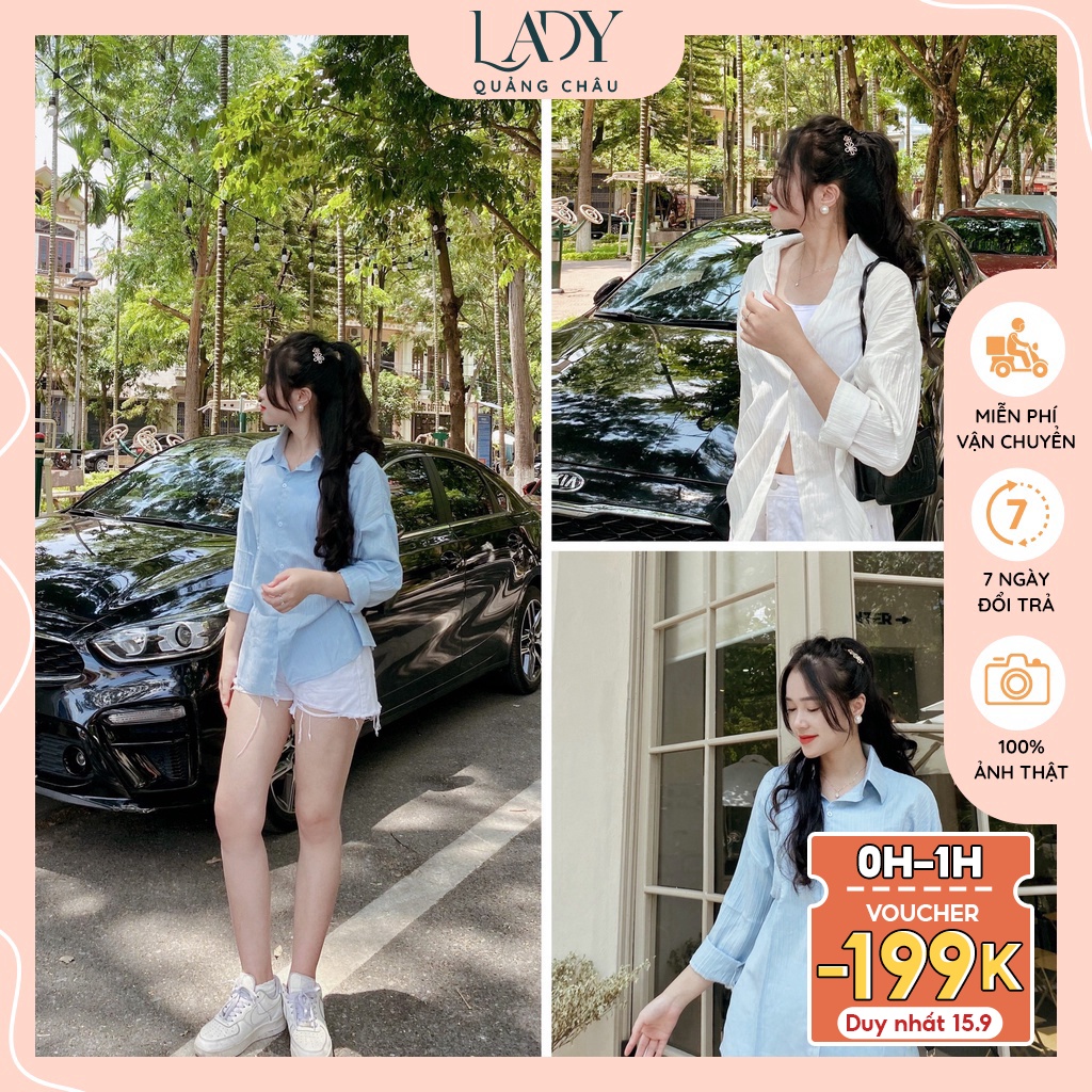 Áo sơ mi nữ trắng kiểu dài tay công sở vải xốp vân đá mềm mại form đẹp nhiều màu basic hàn quốc