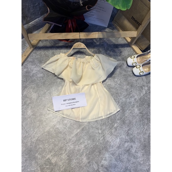 Áo tơ trễ vai chiết eo bèo ngực siêu xinh