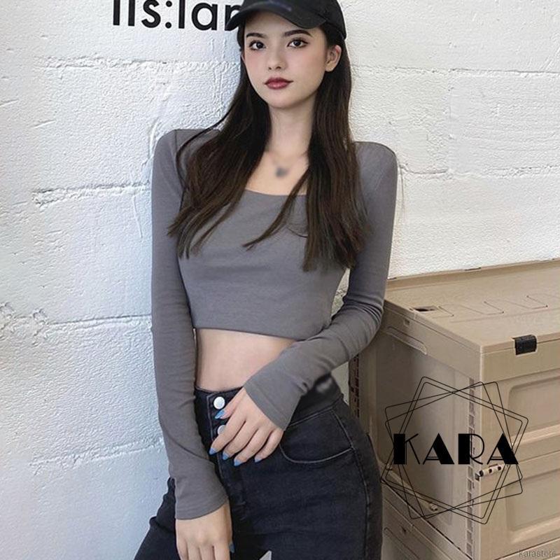 Áo Croptop Tay Dài Cổ Vuông Dáng Ôm Thời Trang Cho Nữ | BigBuy360 - bigbuy360.vn