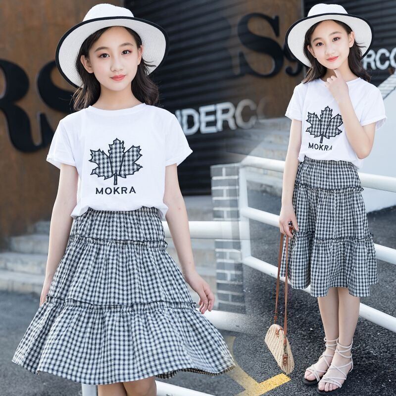 Set Áo Thun Ngắn Tay Và Chân Váy Dài Phong Cách Hàn Quốc Thời Trang Mùa Hè Cho Bé Gái