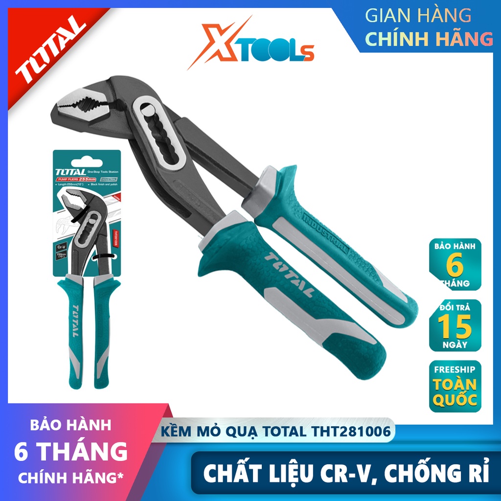 Kềm mỏ quạ TOTAL THT281006 Kìm mỏ quạ Kích thước 25x10x5cm chống gỉ sét, cách điện 1000V hỗ trợ cắt, kẹp các chi tiết kh