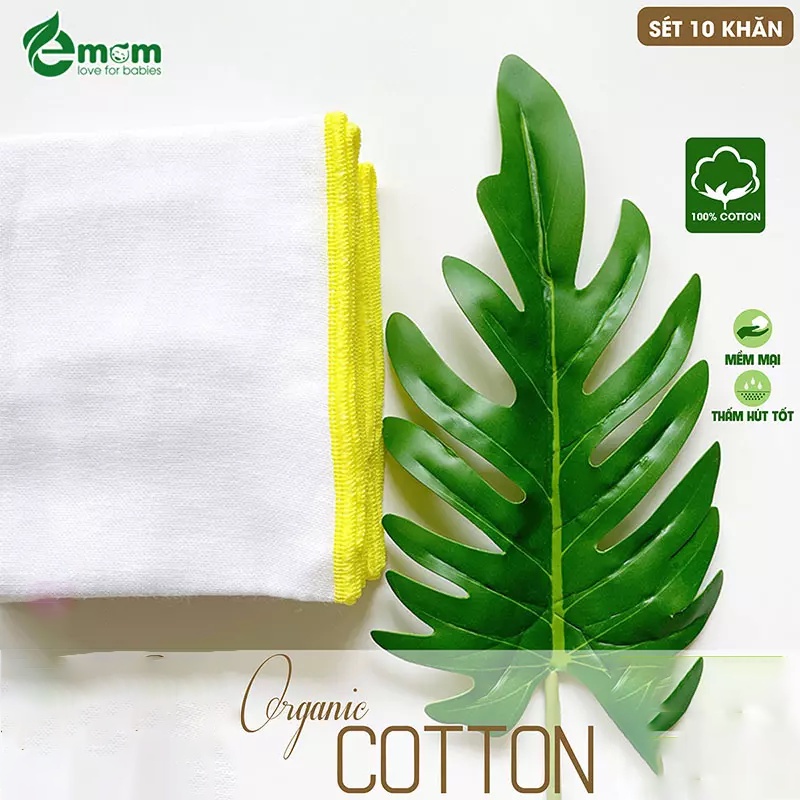 [SET 10 CHIẾC] Khăn Sữa Xô Cao Cấp EMOM 2 Lớp Cotton Tiện Lợi - 1 Bịch