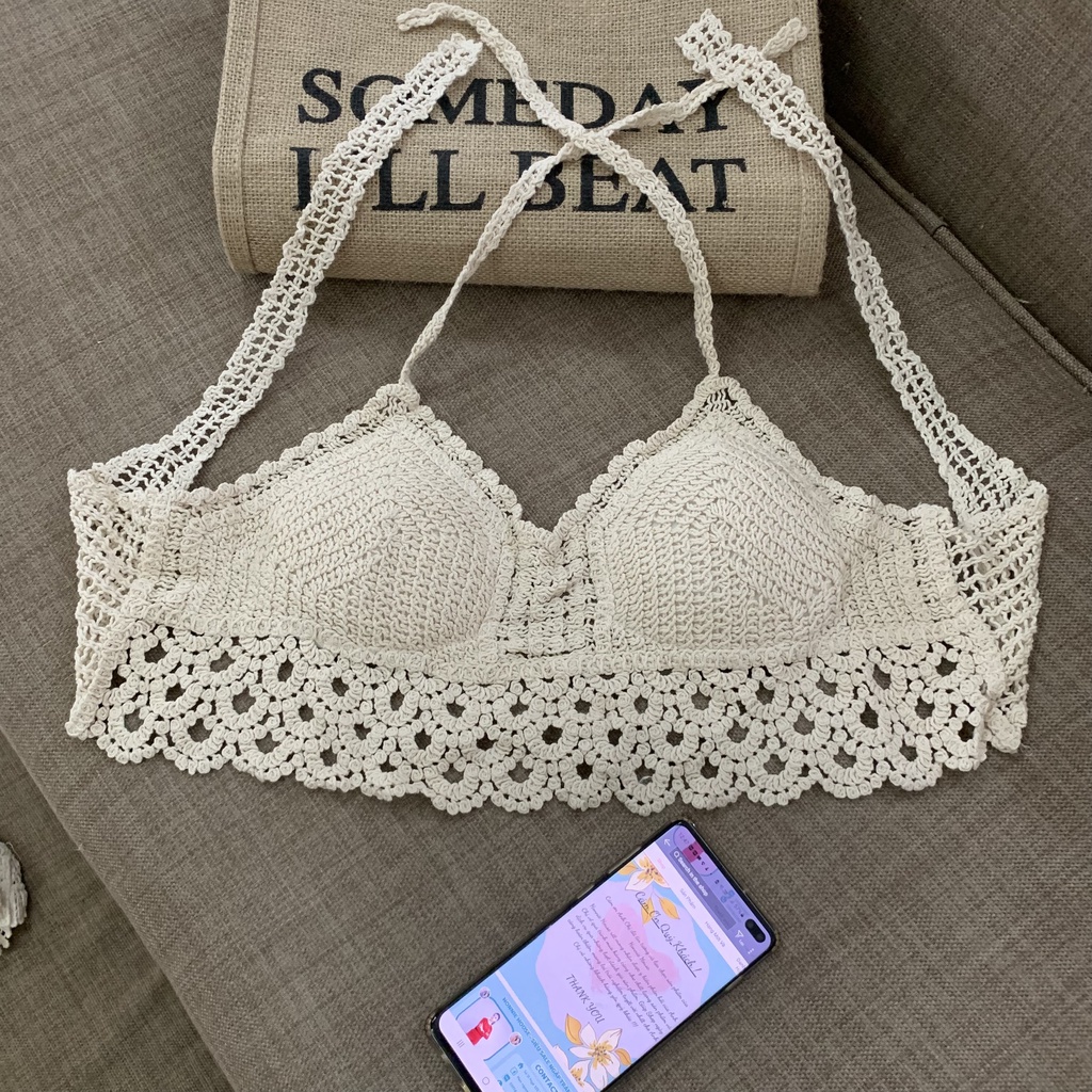 Ren 05-Set bikini ren đi biển 3 món áo bra-quần sóc- áo choàng