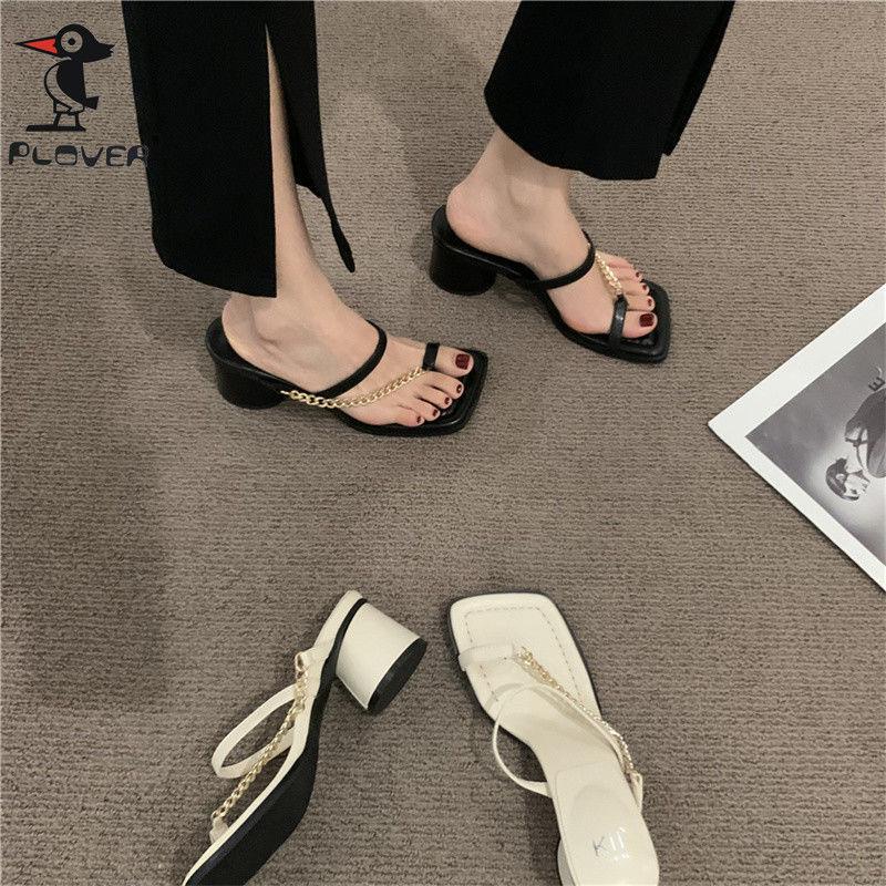 Dép Sandal Hở Ngón Phối Dây Xích Phong Cách Retro Thời Trang 2022 Cho Nữ