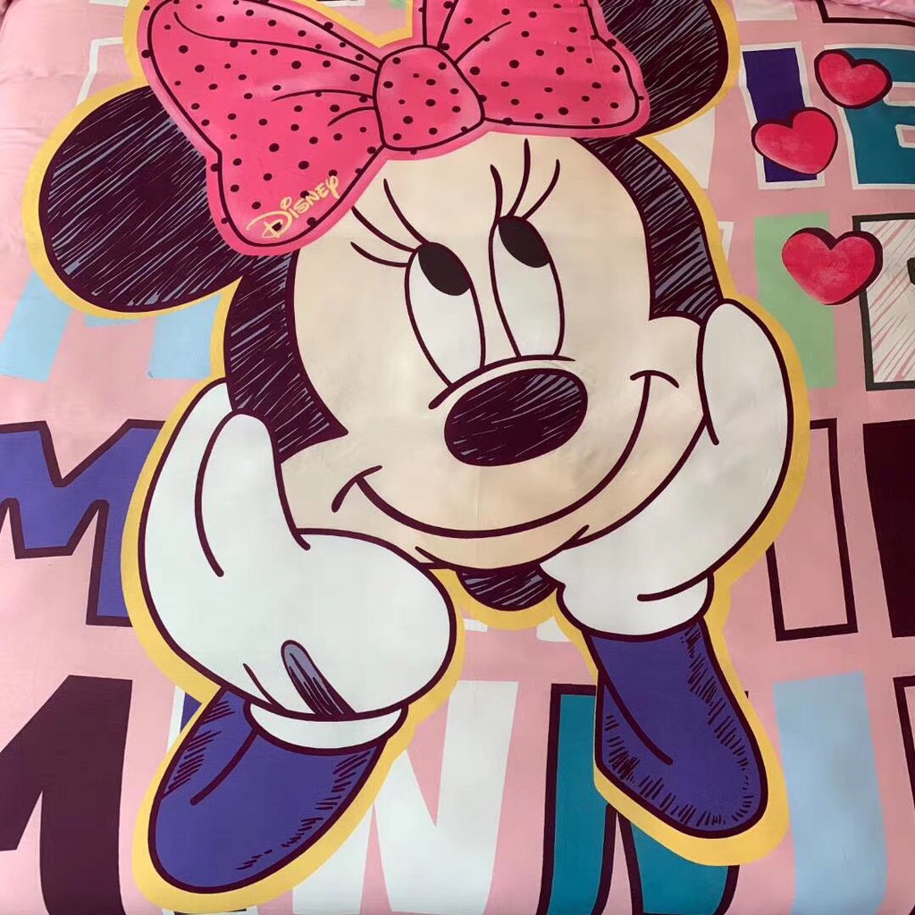 Bộ chăn ga lụa cotton disney cao cấp mẫu micky girl