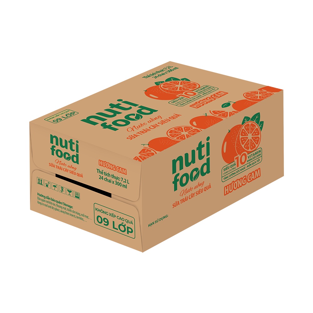 Thùng 24 chai Nước uống Sữa trái cây Nuti hương Cam chai 300ml TU.NTC01SP - Thương Hiệu NUTIFOOD