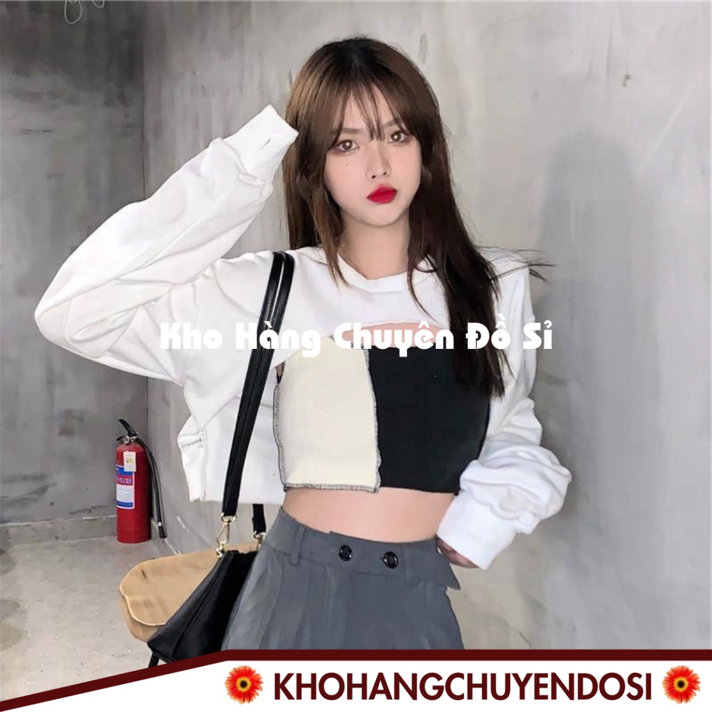 Sét áo croptop khoét ngực kèm áo 3 lỗ phối màu