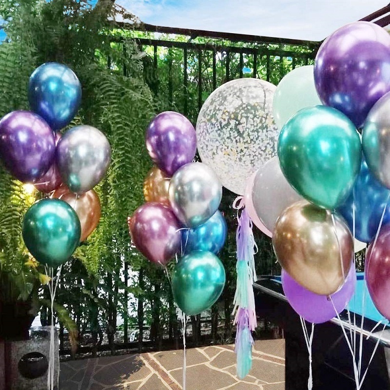 Set 10 Bong Bóng Cao Su Có Hoa Giấy Kim Loại 12 Inch Màu Sắc Tươi Sáng Dùng Trang Trí Tiệc