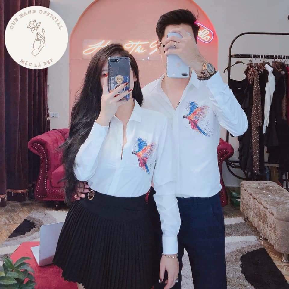 Áo sơ mi nam nữ dài tay in 3d phong cách trẻ trung vải lụa cao cấp, Mặc đơn hoặc đôi đều đẹp