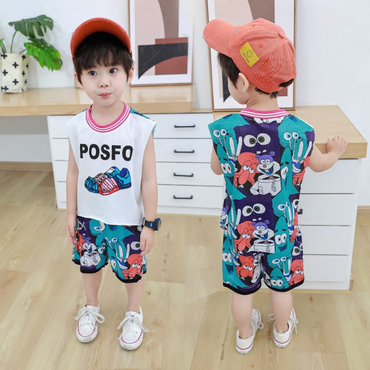 💕Trang Phục Tốt Cho Sức Khỏe Cho Bé Trai💕 Bộ Áo Thun Ba Lỗ + Quần Short Co Giãn Màu Sắc Thời Trang Mùa Hè Cho Bé Trai