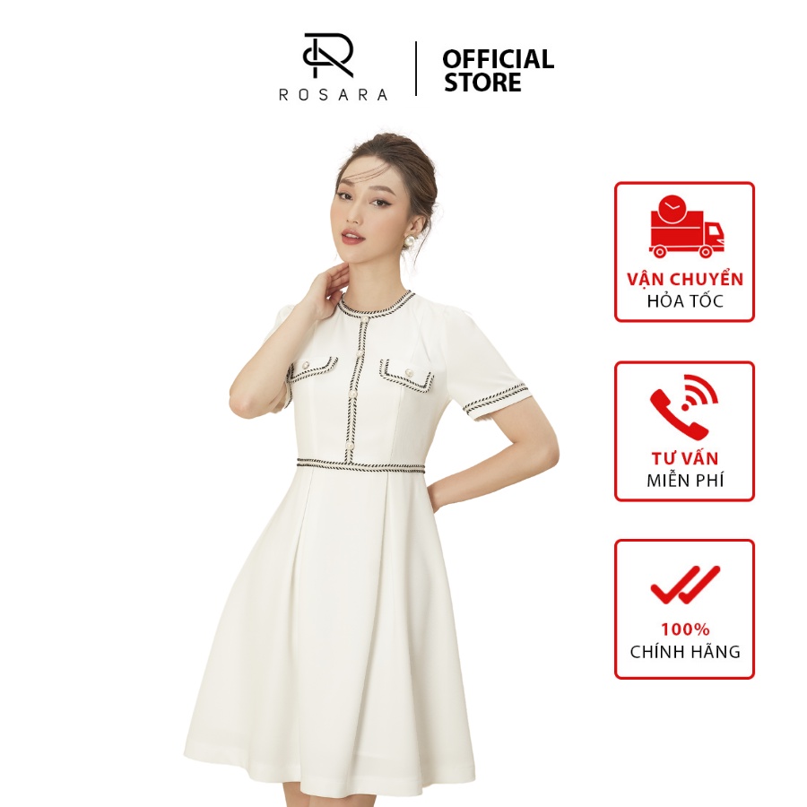 Váy thiết kế công sở thời trang nữ trắng dáng xòe Rosara V5