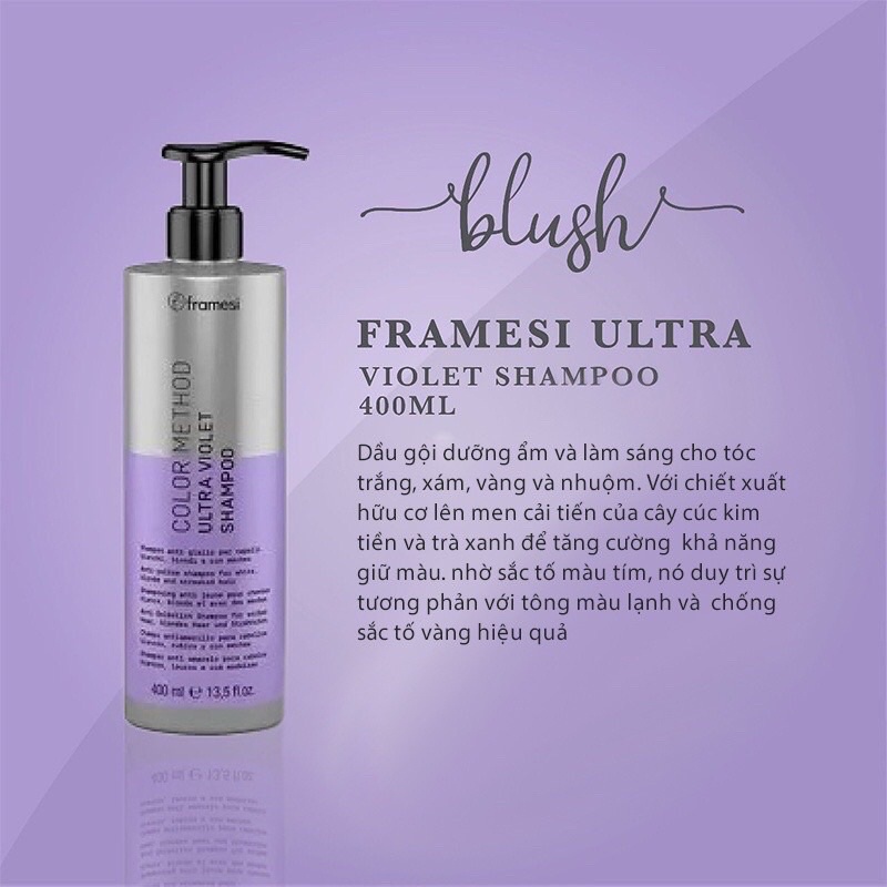 Dầu gội tím cho tóc nhuộm bạch kim và tóc nhuộm light Framesi COLOR METHOD SHAMPOO ULTRA VIOLET 400ml