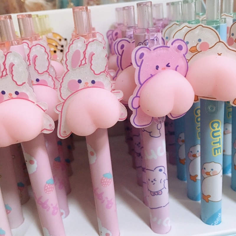 BÚT CHÌ BẤM PASTEL CUTE MOCHI SQUISHY LÔNG VŨ CỔ TRANG QUÀ TẶNG