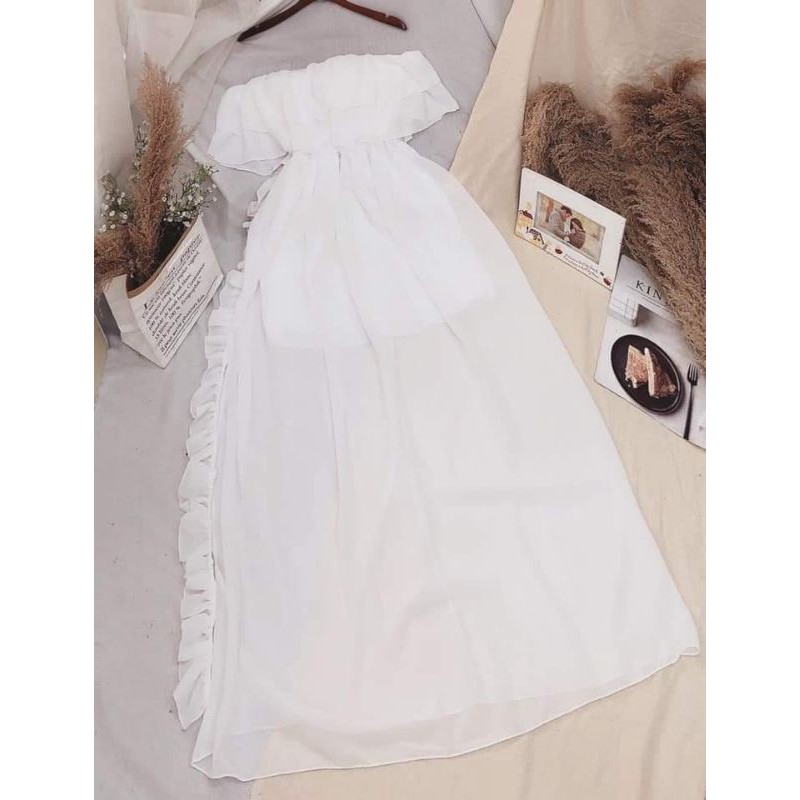 Đầm Maxi Voan Trễ Vai Phối Bèo | BigBuy360 - bigbuy360.vn