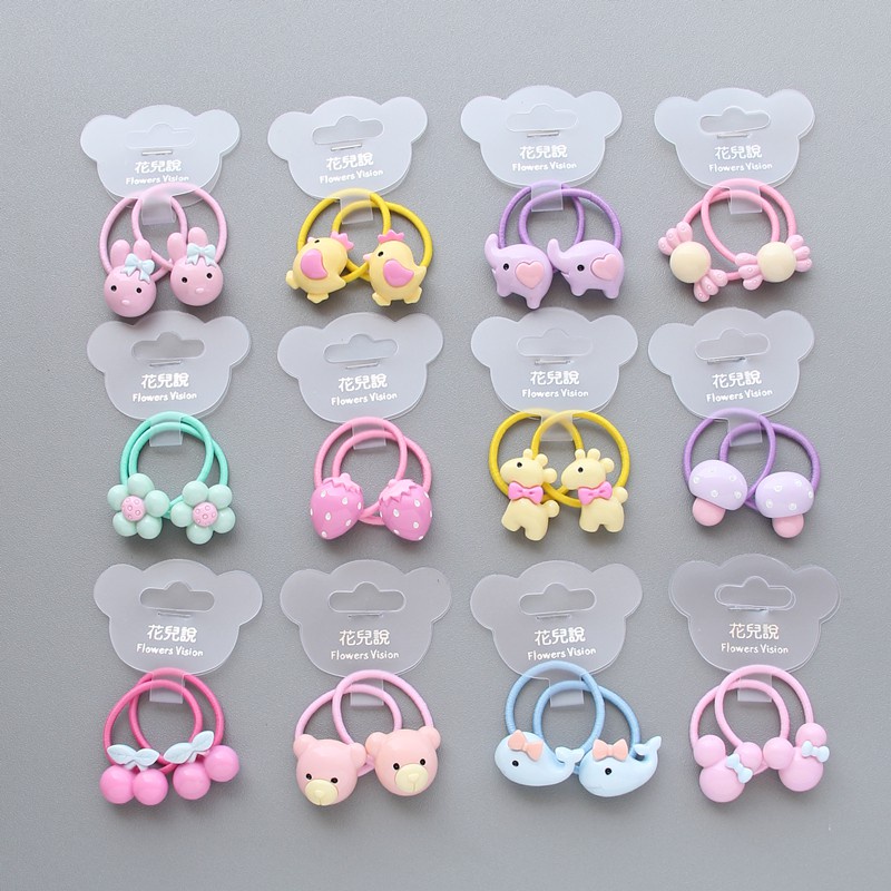 Set 2 Dây Cột Tóc Co Giãn Họa Tiết Trái Cây Hoạt Hình Cho Bé Gái