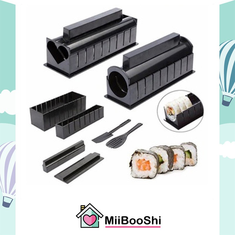 Bộ dụng cụ làm sushi , khuân làm shusi 10 món đa năng không kèm dao tiện dụng MiibooShi PVN17470