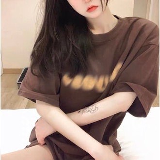 SUXI Áo Thun Ngắn Tay Cổ Tròn Dáng Rộng In Họa Tiết Đơn Giản Cá Tính Cho Nữ Mùa Hè