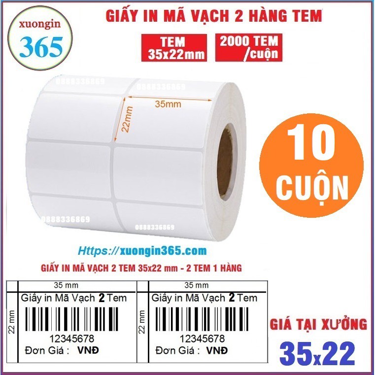 [COMBO 10 cuộn] Tem decal in nhiệt, decal mã vạch 35x22mm, 30m/cuộn