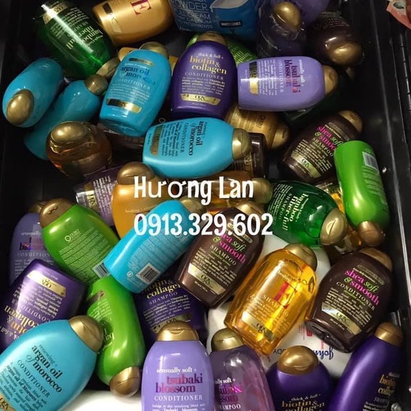 Set Gội Xả OGX ( Bamboo Fiber Full, Collagen Biotin, Tsubaky Blossom, Vitamin E, Argan Oil Morocco, 