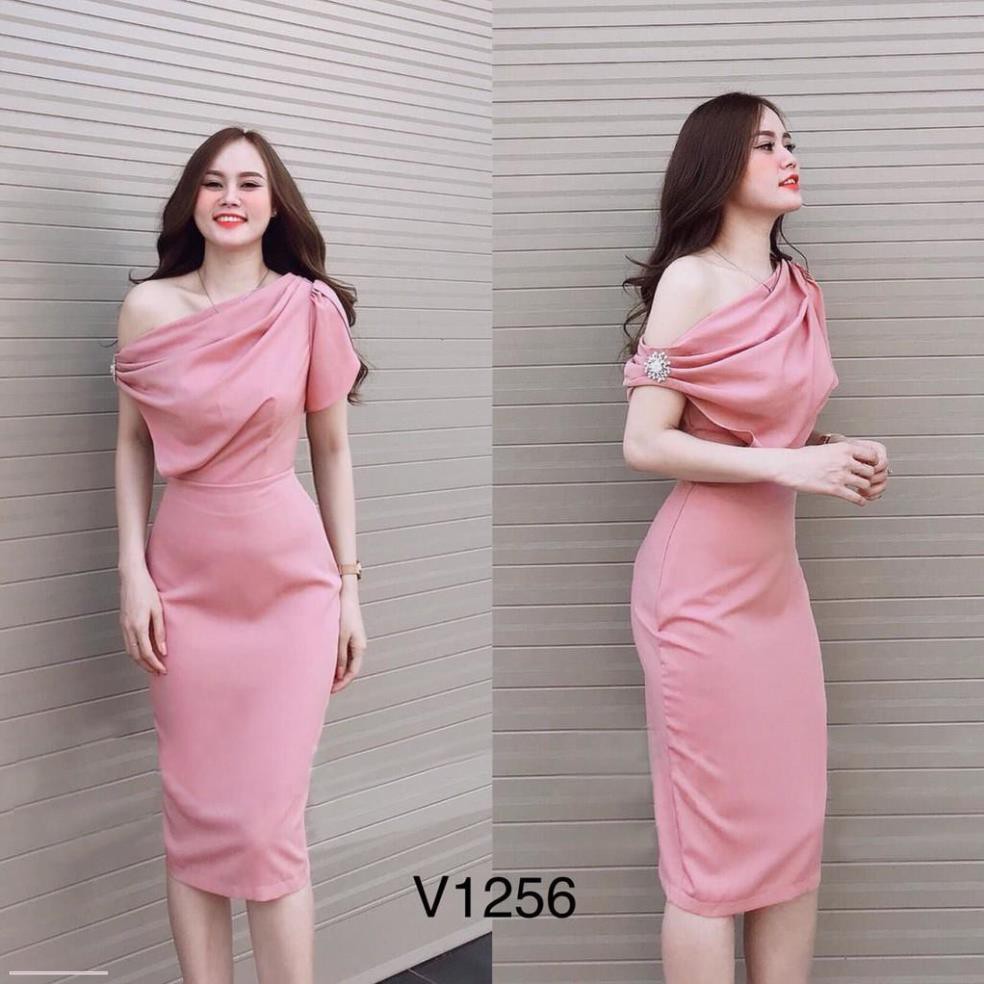 VÁY BODY HỒNG LỆCH VAI GỢI CẢM V256