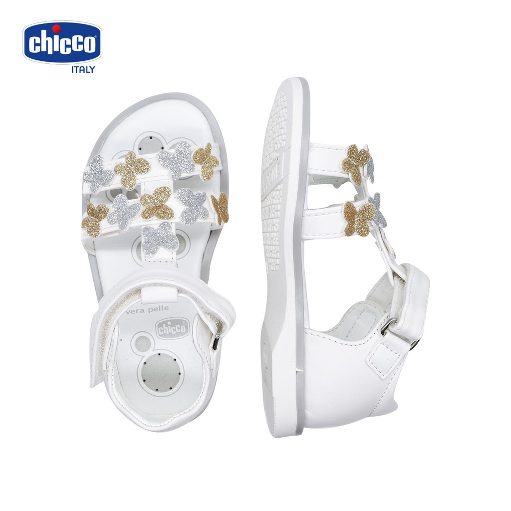 Sandal mát-xa chân bé Bướm nhũ Chicco - Trắng