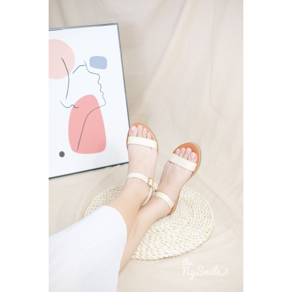 Giày sandal hè Thenysmile, Dép sandal nữ đẹp thời trang chất da bò quai ngang 3 màu cực xinh - ruluzi