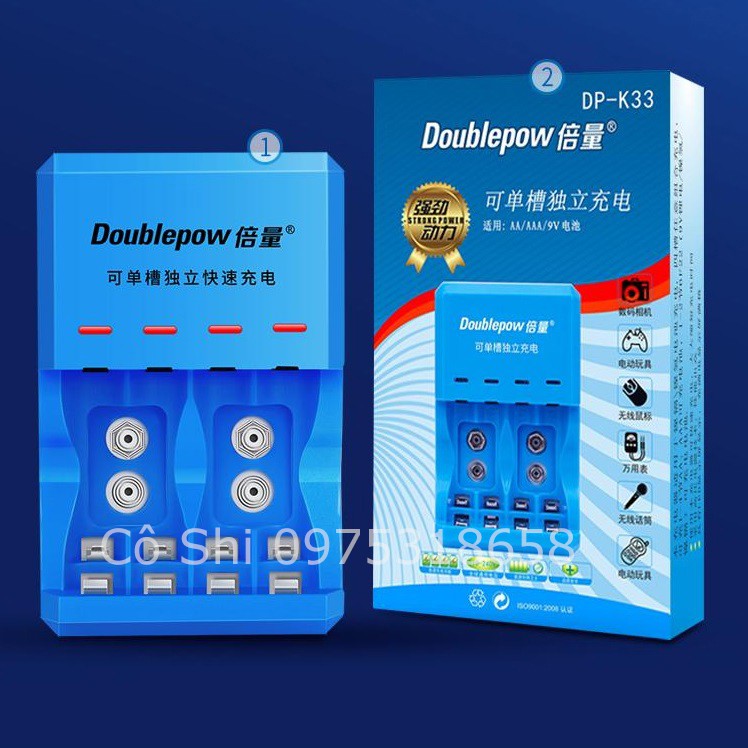 Bán Sỉ Bộ Sạc Pin AA/AAA/9V Hãng Doublepow Niken-hydro 4 Khe Sạc Nhanh k33 Nhà máy Bán buôn
