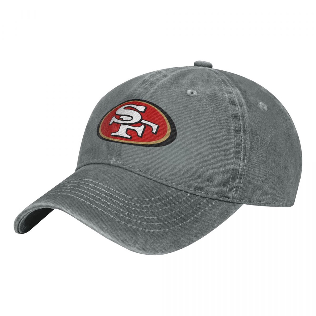 San Francisco 49ers Logo NFL Rửa Mũ Denim Viền Cong Mũ Chống Nắng Đơn Giản Phù Hợp Với Mũ Bóng Chày 