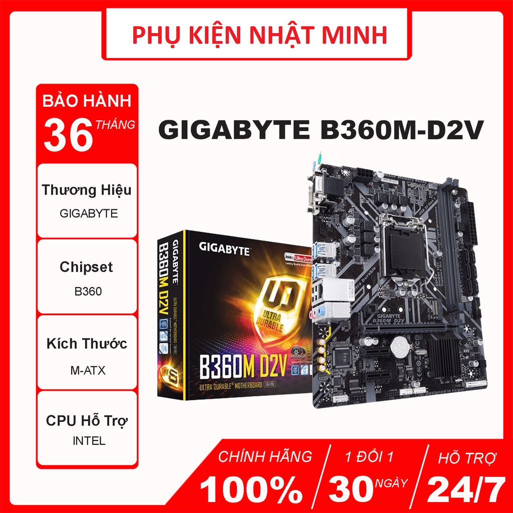 [NEW CHÍNH HÃNG] Mainboard Gigabyte B360M-D2V socket LGA 1151(Coffeelake) bảo hành 36 tháng