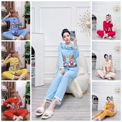 Đồ Bộ Pijama Tay Dài Tiểu Thư Xinh Xắn, Vải Kate Lụa Mềm Mịn Thoáng Mát, Freesize Dưới 57kg ĐA DẠNG MẪU CHỌN LỰA