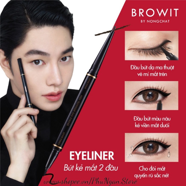 (Sắc nét, chống nước)Bút Kẻ Mắt 2 Đầu Browit by Nongchat High Technique Duo Eyeliner Thái Lan 0.5ml + 0.14g