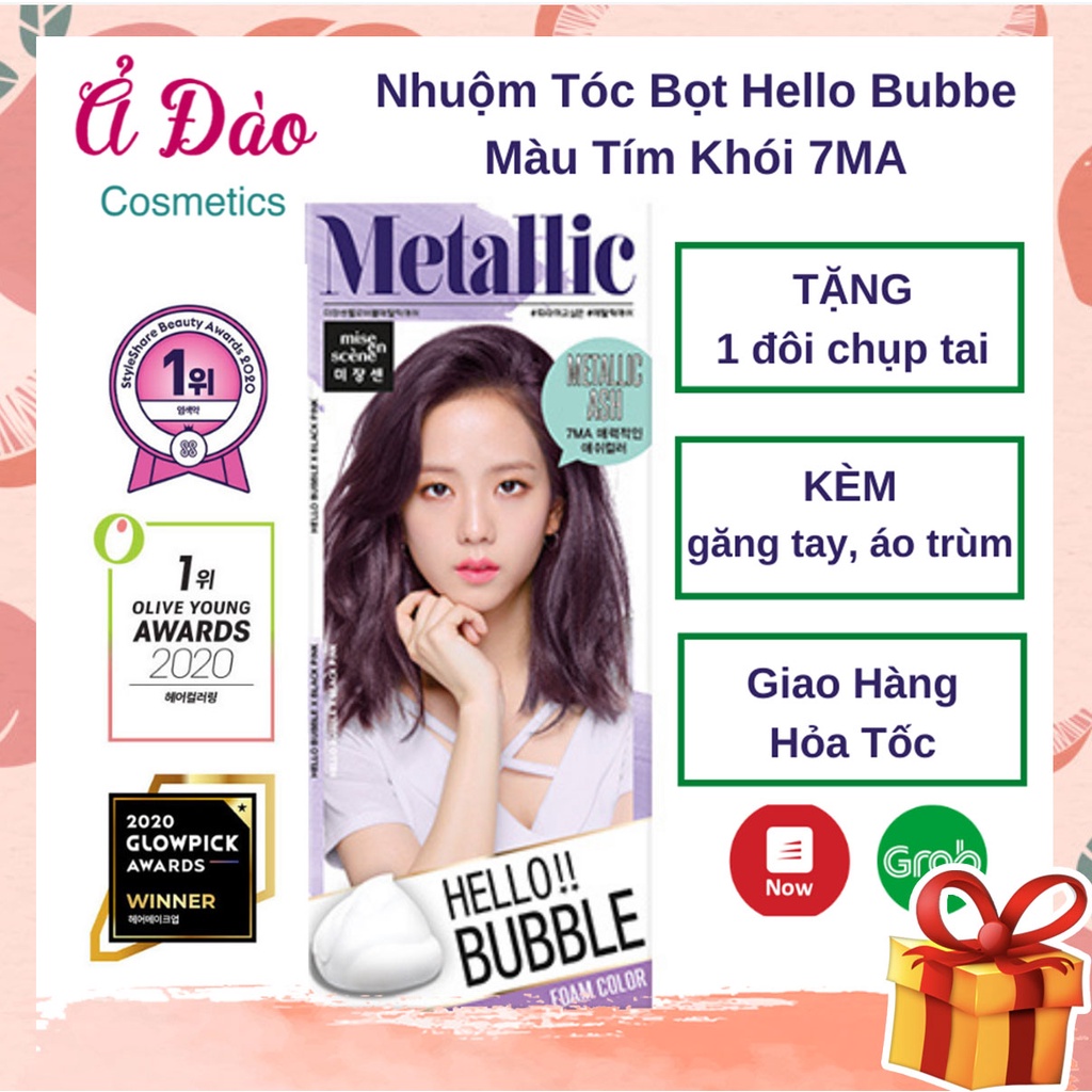 Thuốc nhuộm tóc BlackPink màu tím khói Metallic Ash 7MA / Thuốc Nhuộm Tóc Tại Nhà Dạng Bọt Hello Bubble 7MA