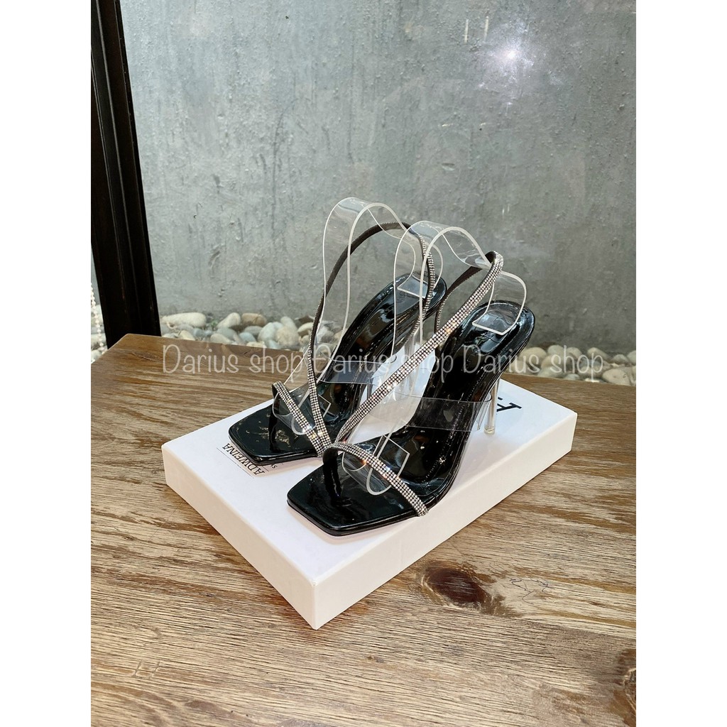 Giày sandal quai chéo đính đá gót nhọn 9cm - N385