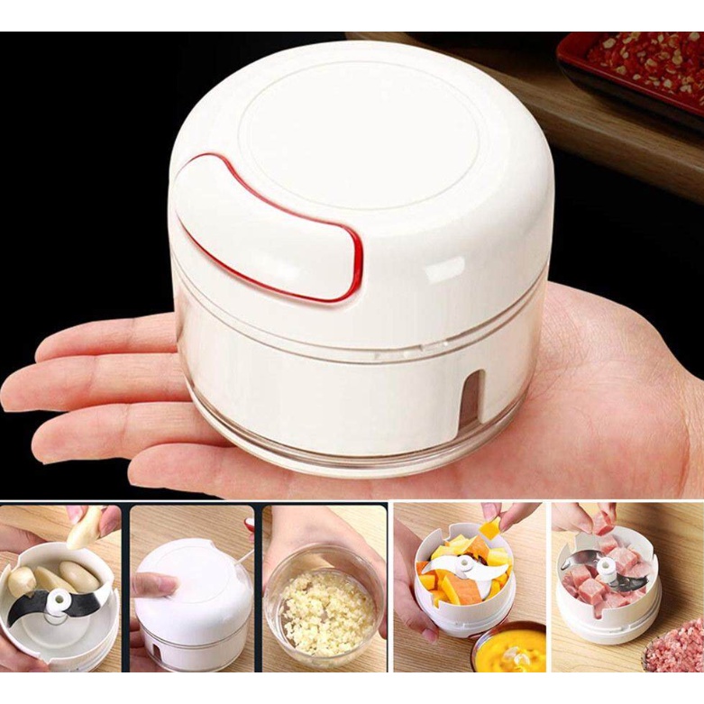 Máy xay tỏi ớt sạc pin - Dụng Cụ Xay Tỏi Ớt Kéo Tay Gia Đình Mini, Cối Xay Tỏi Ớt Bằng Tay Đa Năng