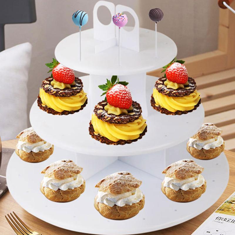 Giá Đỡ Kẹo Mút 3 Tầng 42 Lỗ Bằng Nhựa Màu Trắng Trưng Bày Bánh Kem Tráng Miệng Trang Trí Tiệc