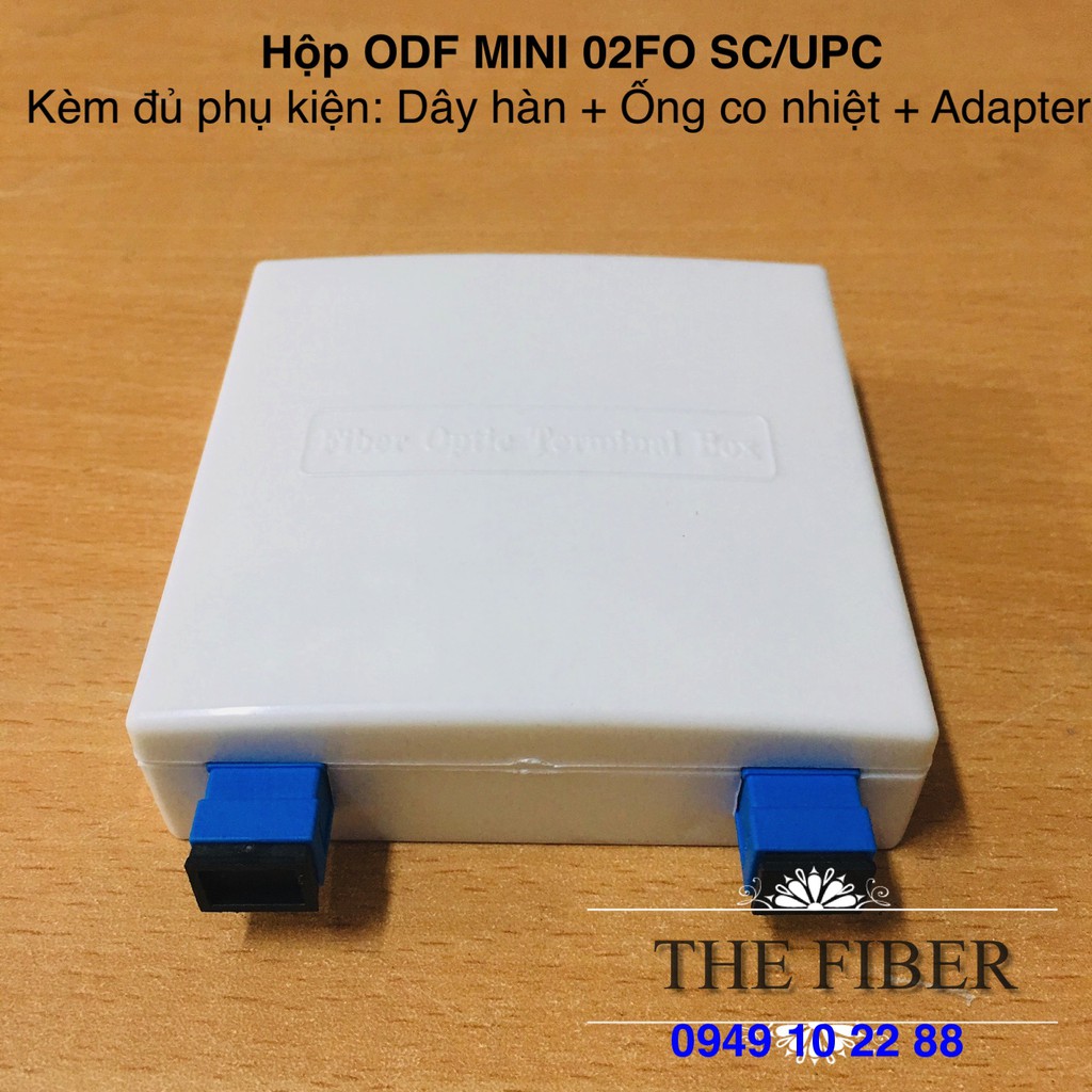 Hộp ODF MINI 02FO SC-UPC - Đầy đủ phụ kiện: 02 Adapter SC-UPC+ 2 Dây hàn quang + 2 ỐNG co nhiệt