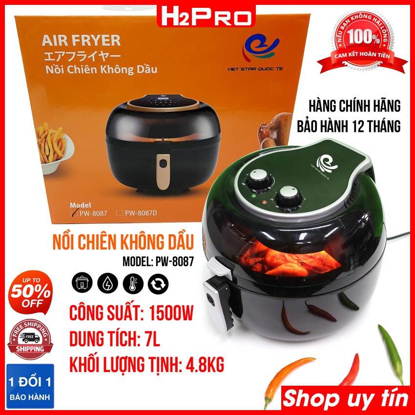 Nồi chiên không dầu 7L PW8087 1500W H2Pro-Công Nghệ Rapid Air, Chiên-Nướng-Quay 360 Độ