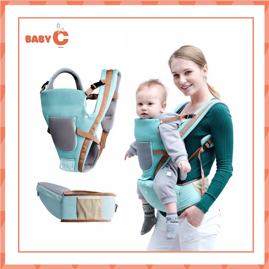 Địu em bé Ainomi chính hãng, địu ngồi đa năng trợ lực có ghế chống gù cho bé 0-3 tuổi - BabyC