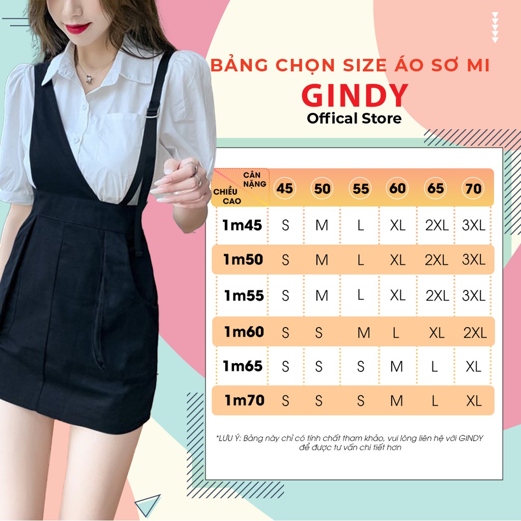 Áo sơ mi nữ tay phồng lỡ cổ bẻ có basic GINDY sơmi trắng trơn thời trang xuân hè 2022, công sở,học sinh A10076