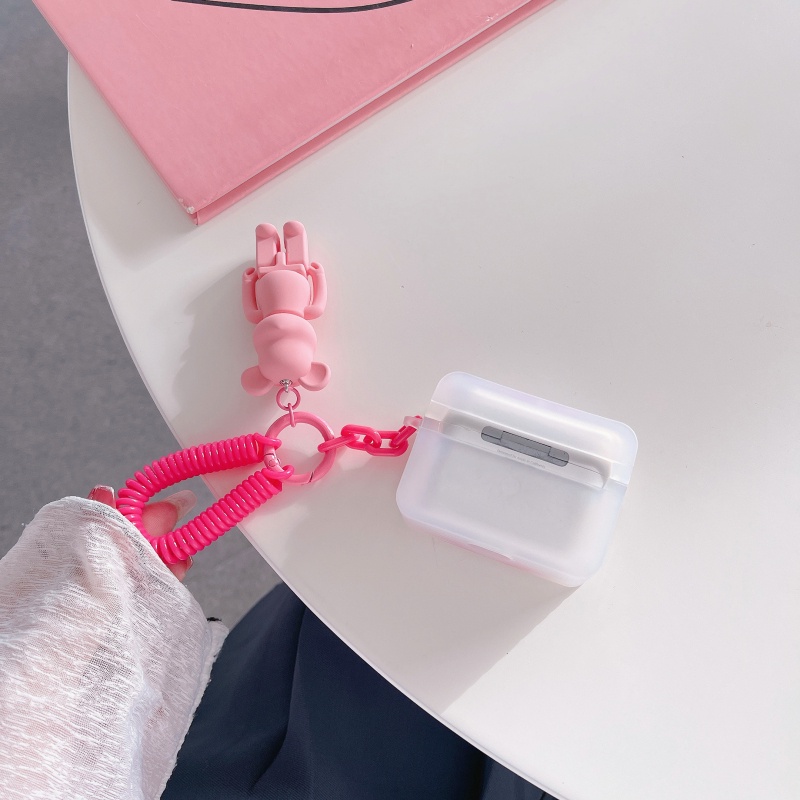 Vỏ Bảo Vệ Hộp Sạc Tai Nghe Apple AirPods 1 2 3 Pro Hình Vuông Màu Hồng Mờ Họa Tiết KAWS Dễ Thương