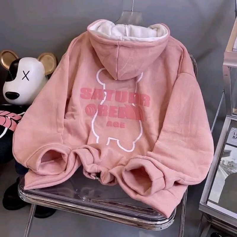 Áo Hoodie Nỉ Gấu SATUDR Unisex, Áo Nỉ Mũ 2 Lớp Dày Dặn Chất Nỉ Cotton ( kèm ảnh thật)