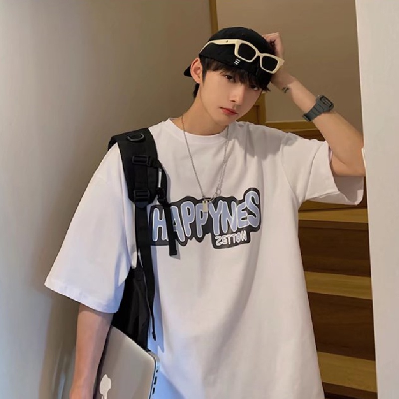 Áo Thun Nam Dáng Rộng In Chữ Phong Cách Hàn Quốc Thời Trang Mùa Hè Size M-8XL
