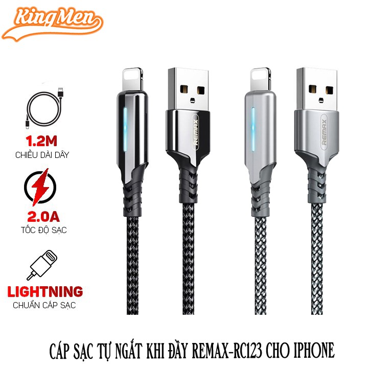 Cáp sạc nhanh tự ngắt khi đầy pin Remax RC123 Lightning dài 1.2m-Dành cho thiết bị của Apple