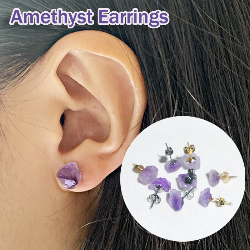 Khuyên Tai Đính Đá Thạch Anh Tím Đơn Giản Thời Trang