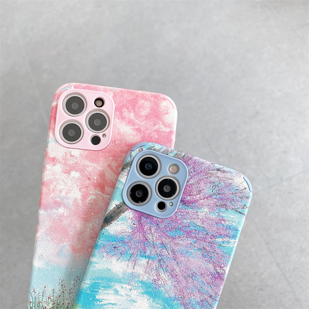 Simple Painting Ốp lưng iPhone 12 Pro Max Cover X XR Xs Max Sqaure Edge Cases