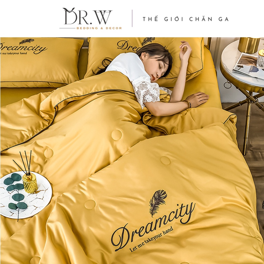Bộ chăn ga gối nệm đệm 4 món cotton lụa drap bo chun Dream City DR.W phong cách châu âu cao cấp - Thế Giới Chăn Ga