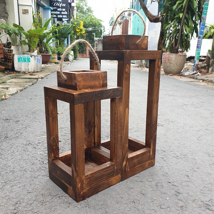 Lồng đèn trang trí quán cà phê bằng gỗ, wooden lantern