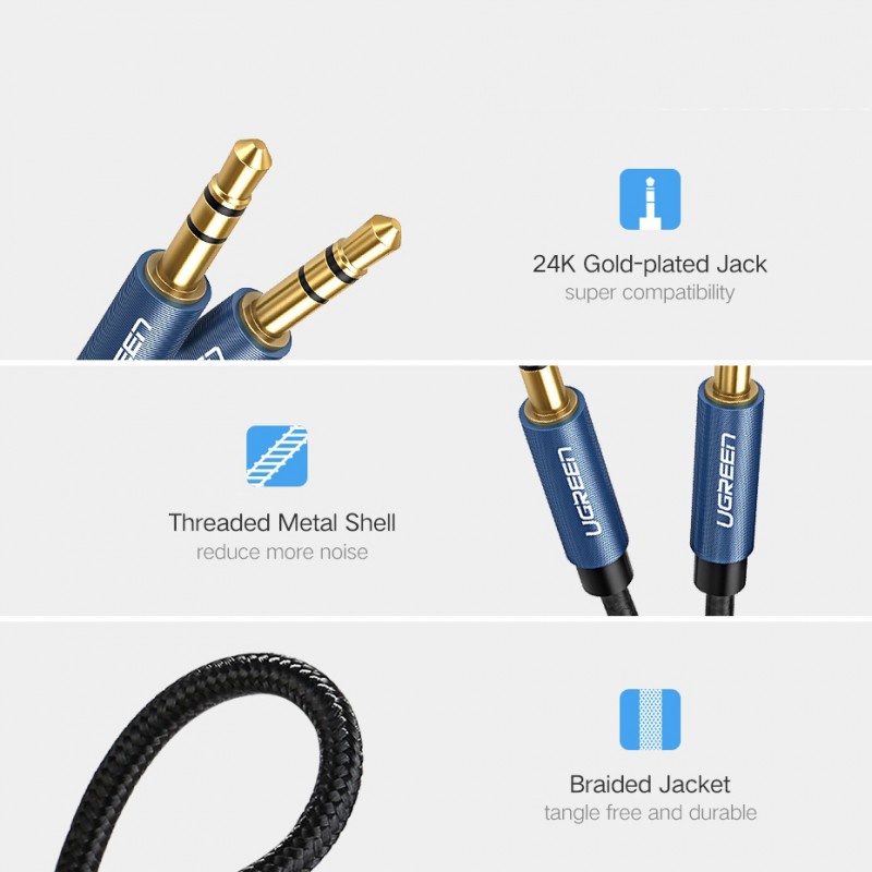 Ugreen 10685  - Cáp loa AUX 3.5mm dài 1m - 1,5m bọc dù cao cấp ✔HÀNG CHÍNH HÃNG✔
