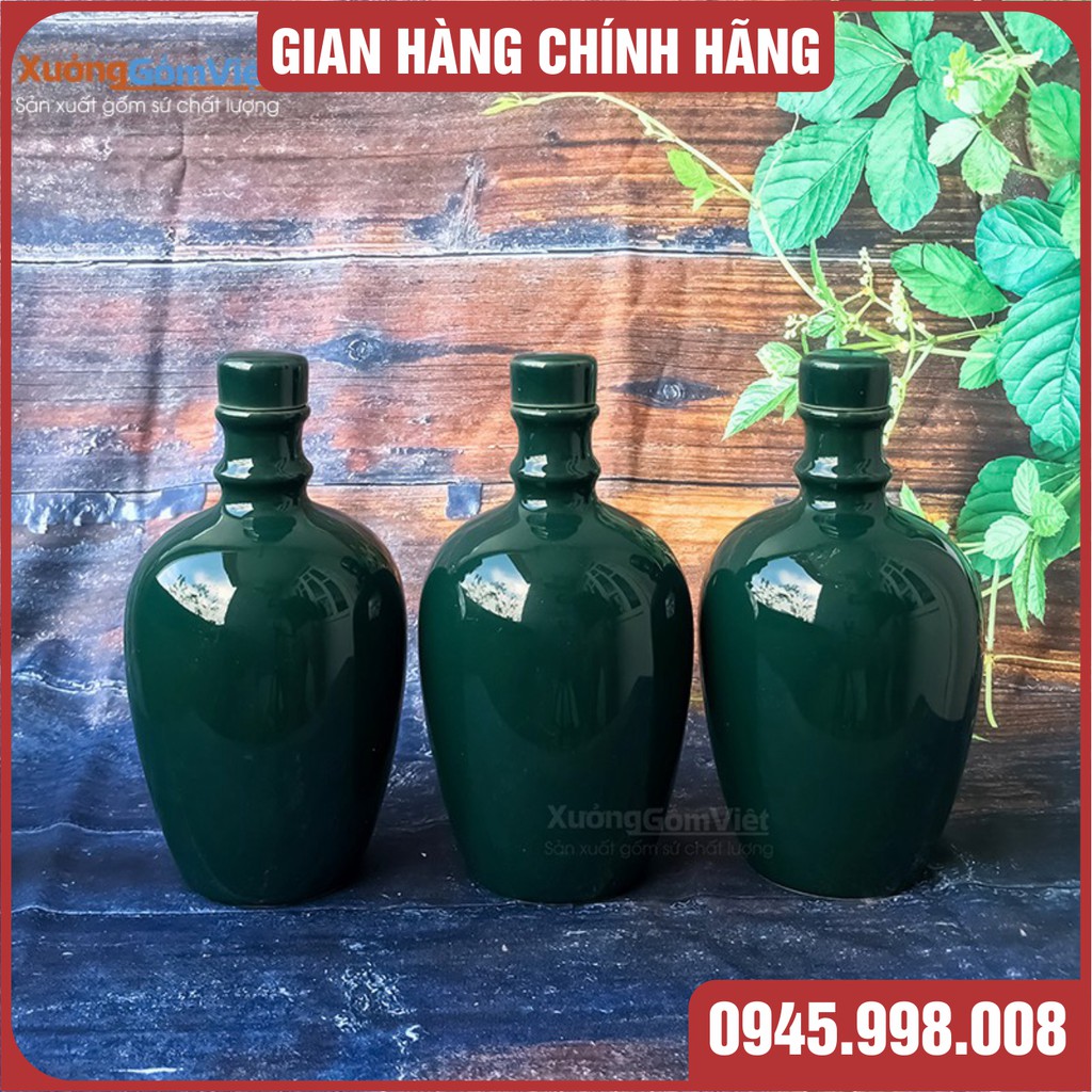 [Bát Tràng giá rẻ] Bình đựng rượu, chiết rượu - cao cấp gốm sứ Bát Tràng dung tích 900ml màu xanh cổ vịt đẹp xuất sắc