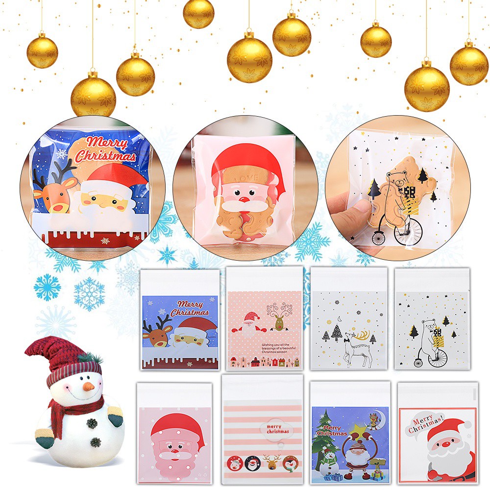 Daphne Set 100 Túi Nhựa Đựng Bánh Kẹo In Hình Ông Già Noel Dễ Thương